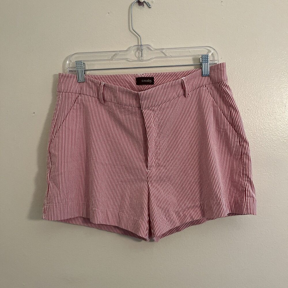 CROSBY By Mollie Burch Red & White Pinstripe Chino High Rise Shorts- Size 10